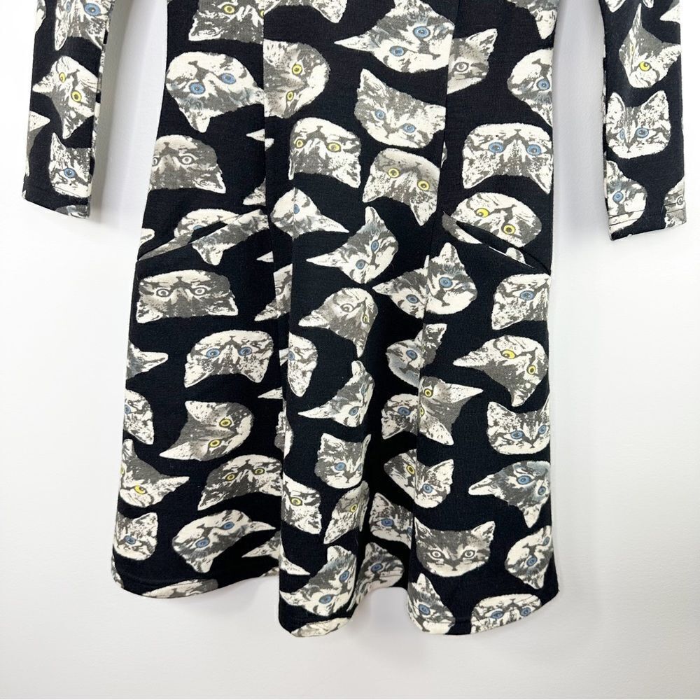 Long Sleeve Black Knit‎ Cat w/Pockets Full Skirt Dress Frock Shop Modcloth XS - Picture 5 of 13